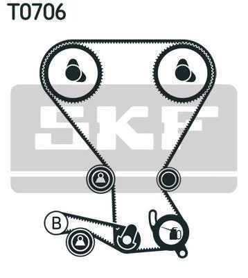 Комплект ГРМ (ремінь + ролик) HYUNDAI H-1, H-1 / STAREX, H-1 TRAVEL, SANTA FÉ I, SONATA IV KIA SORENTO I 2.4 06.97- SKF VKMA 95959 (фото 1)