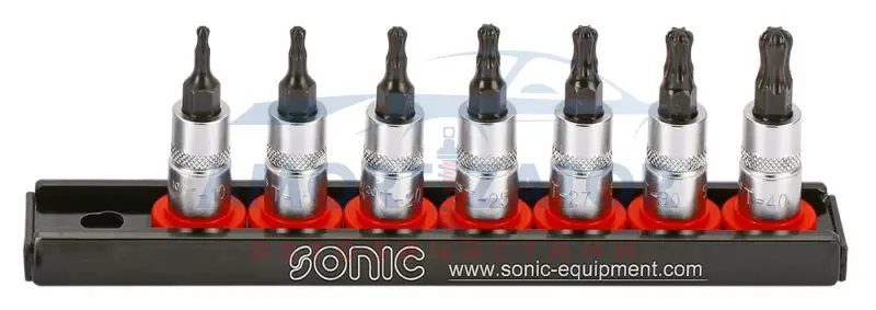 Набір насадок 1/4" (однотипні), 7 шт, профіль: TORX, розмір ключа для гнізда E-TORX: T10, T15, T20, T25, T27, T30, T40, SONIC 100704 (фото 1)