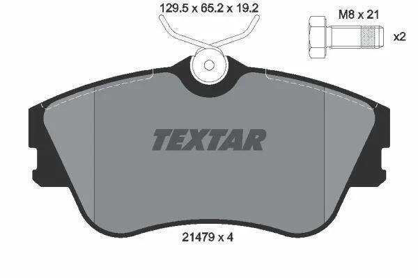 Комплект гальмівних колодок передн, VW CALIFORNIA T4 CAMPER, TRANSPORTER T4 1.8-2.8 07.90-06.03 TEXTAR 2147902 (фото 1)