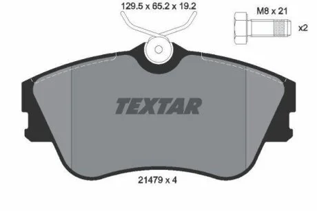 Комплект гальмівних колодок передн, VW CALIFORNIA T4 CAMPER, TRANSPORTER T4 1.8-2.8 07.90-06.03 TEXTAR 2147902