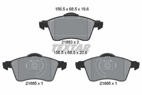 Комплект гальмівних колодок передн, VW CALIFORNIA T4 CAMPER, TRANSPORTER T4 1.9D-2.8 07.90-06.03 TEXTAR 2188302