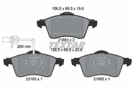 Комплект гальмівних колодок передн, VW CALIFORNIA T4 CAMPER, TRANSPORTER T4 1.9D-2.8 07.90-06.03 TEXTAR 2188501