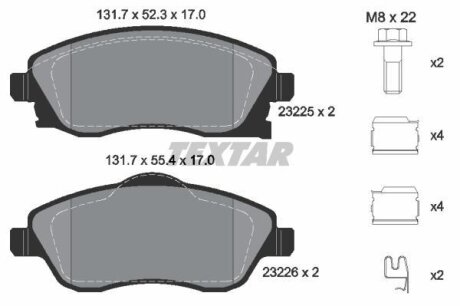 Комплект гальмівних колодок передн, OPEL COMBO, COMBO TOUR, CORSA C, MERIVA A, TIGRA 1.0-1.8 09.00- TEXTAR 2322501