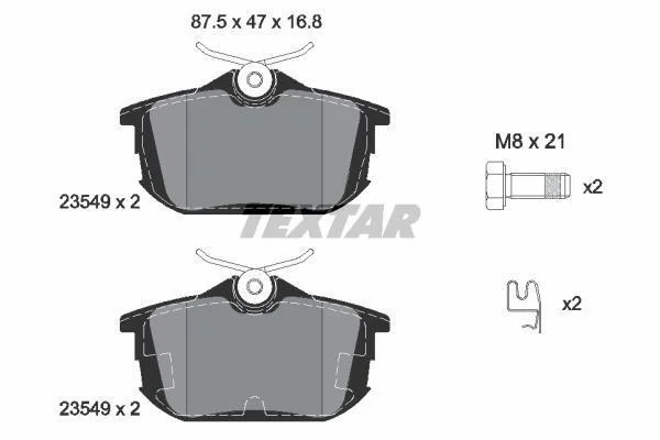 Комплект гальмівних колодок задн, VOLVO S40 I, V40 MITSUBISHI CARISMA, COLT, COLT CZC VI, COLT VI, SPACE STAR SMART FORFOUR 1.1-2.0D 05.95-06.12 TEXTAR 2354901 (фото 1)