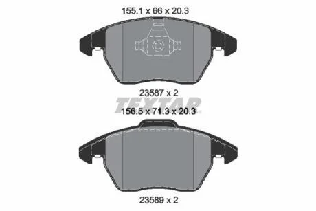 Комплект гальмівних колодок передн, AUDI A1, A3, TT SEAT ALTEA, ALTEA XL, LEON, TOLEDO III VW BEETLE, CC B7, GOLF PLUS V, GOLF VI, JETTA III, JETTA IV, PASSAT ALLTRACK B7 1.0-3.6 02.03-03.20 TEXTAR 2358704