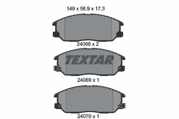 Комплект гальмівних колодок передн, HYUNDAI H-1 CARGO, TERRACAN KIA SORENTO I LADA NIVA TRAVEL SSANGYONG KYRON SUZUKI IGNIS II 1.5-3.5 11.01- TEXTAR 2406801 (фото 1)
