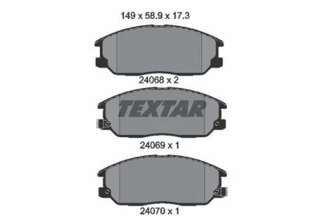 Комплект гальмівних колодок передн, HYUNDAI H-1 CARGO, TERRACAN KIA SORENTO I LADA NIVA TRAVEL SSANGYONG KYRON SUZUKI IGNIS II 1.5-3.5 11.01- TEXTAR 2406801