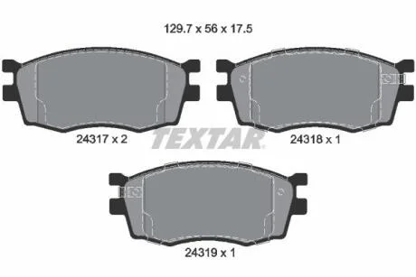 Комплект гальмівних колодок передн, HYUNDAI ACCENT III, I20 I KIA RIO II 1.1D-1.6D 03.05-12.15 TEXTAR 2431701