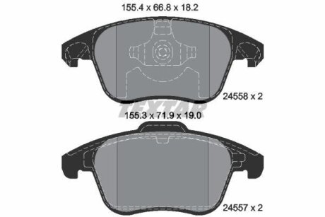 Комплект гальмівних колодок передн, DS DS 3 / DS 3, DS 4, DS 5 CITROEN C4 GRAND PICASSO I, C4 II, C4 III, C4 PICASSO I, DS4, DS5 OPEL CORSA F, MOKKA PEUGEOT 2008 II, 207 1.2-Electric 10.06- TEXTAR 2455801