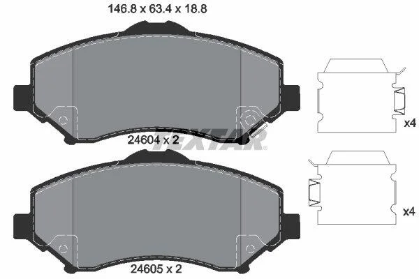 Комплект гальмівних колодок передн, CHRYSLER GRAND VOYAGER V, TOWN & COUNTRY, VOYAGER V DODGE GRAND, JOURNEY, NITRO FIAT FREEMONT JEEP CHEROKEE, WRANGLER III VW ROUTAN 2.0D-4.0 01.06- TEXTAR 2460401 (фото 1)