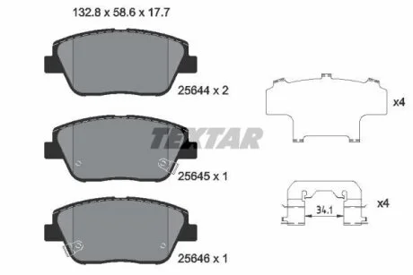 Комплект гальмівних колодок передн, HYUNDAI GRANDEUR, SONATA VI KIA OPTIMA 1.7D-3.0LPG 06.10-12.17 TEXTAR 2564401