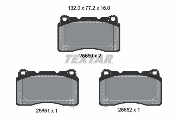 Комплект гальмівних колодок передн, ALFA ROMEO GIULIETTA HONDA CIVIC X, CIVIC XI RENAULT MEGANE III SUBARU IMPREZA TESLA MODEL S, MODEL X, ROADSTER 1.6D-Electric 11.01- TEXTAR 2585001 (фото 1)