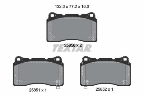 Комплект гальмівних колодок передн, ALFA ROMEO GIULIETTA HONDA CIVIC X, CIVIC XI RENAULT MEGANE III SUBARU IMPREZA TESLA MODEL S, MODEL X, ROADSTER 1.6D-Electric 11.01- TEXTAR 2585001