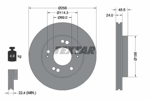 Диск гальмівний передн Лів/Прав DODGE AVENGER, STRATUS MITSUBISHI ECLIPSE, ECLIPSE I, ECLIPSE II, ECLIPSE III, GALANT VIII 2.0-3.0 04.91- TEXTAR 92063000 (фото 1)