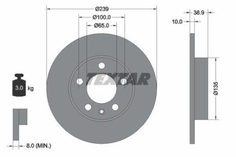 Диск гальмівний задн Лів/Прав VW GOLF III, PASSAT B3/B4 2.9 01.94-04.99 TEXTAR 92088700