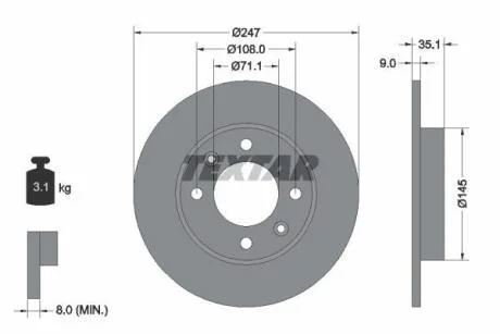 Диск гальмівний задн Лів/Прав CITROEN BERLINGO, BERLINGO/MINIVAN, C2, C2 ENTERPRISE, C3 I, C3 PLURIEL, C4, C4 I, XSARA PICASSO PEUGEOT 1007, 307, 307/KOMBI, PARTNER 1.1-2.0D 06.96- TEXTAR 92111703