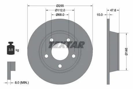 Диск гальмівний задн Лів/Прав AUDI A6 C5, ALLROAD C5 1.8-3.0 02.97-08.05 TEXTAR 92117303