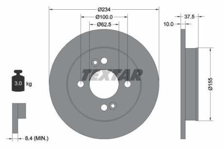 Диск гальмівний задн Лів/Прав KIA PICANTO I, PICANTO II, PICANTO III 1.0-1.2 04.04- TEXTAR 92147200