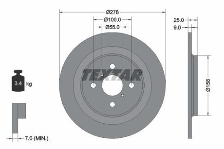 Диск гальмівний задн лів/прав (без маточини) TOYOTA YARIS, YARIS / VIOS 1.0-1.8 01.05-06.20 TEXTAR 92161900