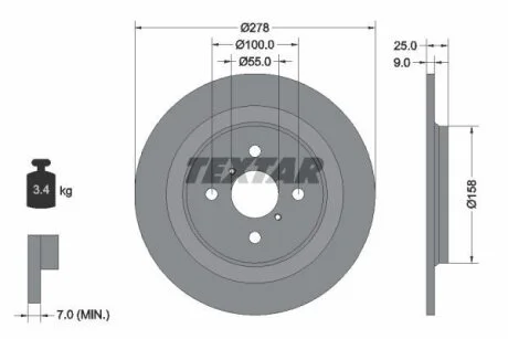 Диск гальмівний задн лів/прав (без маточини) TOYOTA YARIS, YARIS / VIOS 1.0-1.8 01.05-06.20 TEXTAR 92161900