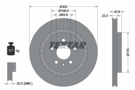 Диск гальмівний задн лів/прав VOLVO S60 II, S80 II, V60 I, V70 III, XC70 II 1.5-4.4 03.06-12.18 TEXTAR 92168305
