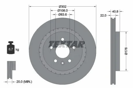 Диск гальмівний задн лів/прав VOLVO S60 II, S80 II, V60 I, V70 III, XC70 II 1.5-4.4 03.06-12.18 TEXTAR 92168305