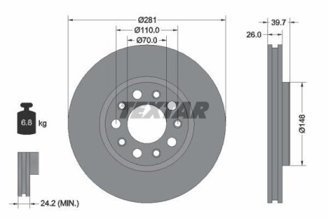 Диск гальмівний передн лів/прав ALFA ROMEO GIULIETTA FIAT 500X JEEP RENEGADE 1.0-2.0D 04.10- TEXTAR 92230103