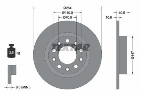 Диск гальмівний задн лів/прав ALFA ROMEO GIULIETTA 1.4-2.0D 04.10-12.20 TEXTAR 92230203
