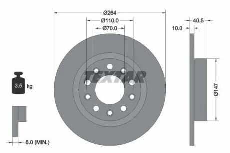 Диск гальмівний задн лів/прав ALFA ROMEO GIULIETTA 1.4-2.0D 04.10-12.20 TEXTAR 92230203