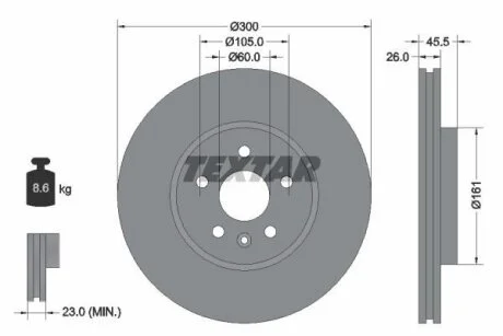 Диск гальмівний передн лів/прав BUICK ENCORE CHEVROLET TRAX OPEL MOKKA / MOKKA X 1.4-1.8 06.12- TEXTAR 92243303