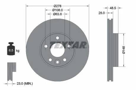 Диск гальмівний передн Лів/Прав VOLVO V40 1.5-2.5 03.12-08.19 TEXTAR 92292303