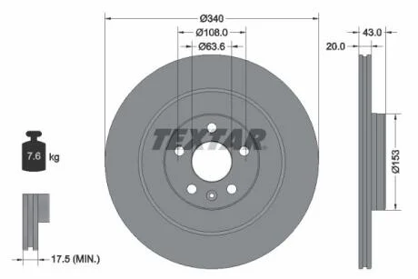 Диск гальмівний задн Лів/Прав VOLVO C40, EC40, EX40, XC40, XC90 II POLESTAR POLESTAR 2 2.0-Electric 09.14- TEXTAR 92304503