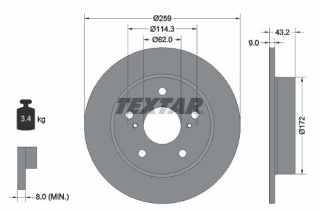 Диск гальмівний задн лів/прав SUZUKI SWIFT IV 1.2/1.4/1.6 10.10-04.17 TEXTAR 92308303