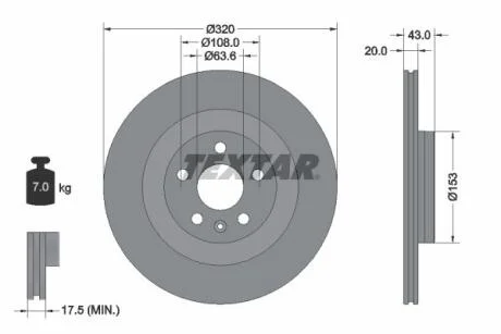 Диск гальмівний задн Лів/Прав VOLVO S60 III, S90 II, V60 II, V90 II, XC60 II, XC90 II POLESTAR POLESTAR 2 2.0-Electric 09.14- TEXTAR 92309703