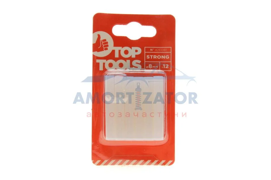 Стрижні клейові 8 мм, 12 шт., прозорі TOP TOOLS 42E081 (фото 1)