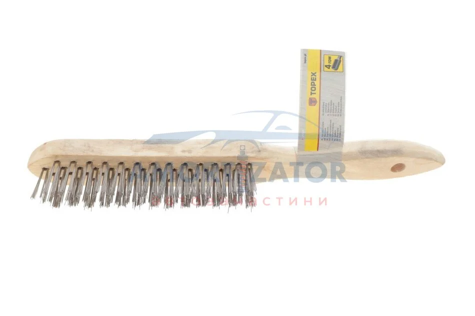 Щітка дротяна, 4 ряди, дерев\'яна рукоятка TOPEX 14A614 (фото 1)