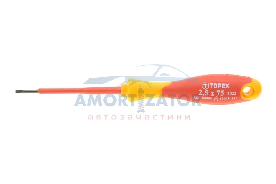 Викрутка шліцева 1000В, 2.5 x 75 мм,, CrMo TOPEX 39D470 (фото 1)