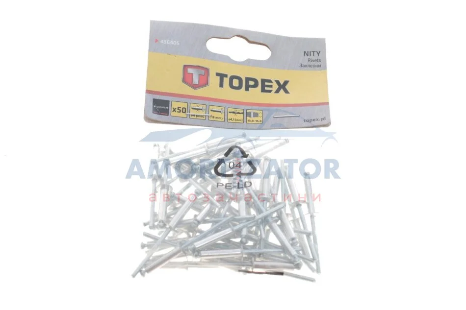 Заклепка з недорогоцінних металів, трубчаста TOPEX 43E405 (фото 1)