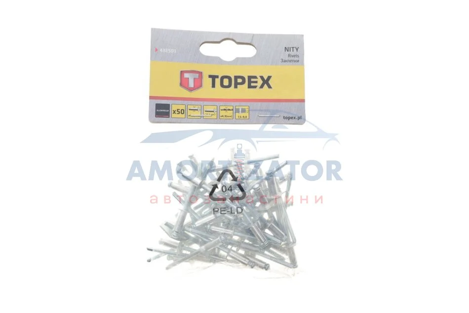 Заклепка з недорогоцінних металів, трубчаста TOPEX 43E503 (фото 1)