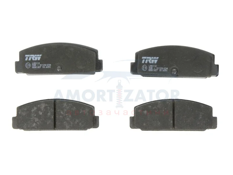 Комплект гальмівних колодок задн, MAZDA 323 C IV, 323 F IV, 323 F V, 323 P V, 323 S IV, 323 S VI, 626 III, 626 IV, RX-7 I, RX-7 II, RX-7 III 1.1-2.2 01.81-08.02 TRW GDB1027 (фото 1)