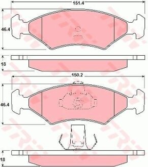 Комплект гальмівних колодок передн, FERRARI MONDIAL FORD COURIER, ESCORT III EXPRESS, ESCORT IV, FIESTA, FIESTA I, FIESTA III, FIESTA IV, PUMA 1.0-3.2 03.81-08.03 TRW GDB1222
