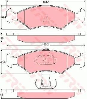Комплект гальмівних колодок передн, FERRARI MONDIAL FORD COURIER, ESCORT III EXPRESS, ESCORT IV, FIESTA, FIESTA I, FIESTA III, FIESTA IV, PUMA 1.0-3.2 03.81-08.03 TRW GDB1222