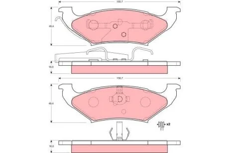 Комплект гальмівних колодок задн, CHRYSLER GRAND VOYAGER III, VOYAGER III DODGE CARAVAN LINCOLN CONTINENTAL, CONTINENTAL TOWN CAR, TOWN CAR II PLYMOUTH VOYAGER 2.0-4.6 10.90-12.02 TRW GDB4045