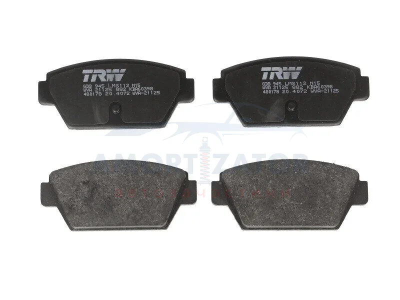 Комплект гальмівних колодок задн, MITSUBISHI COLT II, COLT III, ECLIPSE I, GALANT V, GALANT VI, GALANT VII, LANCER IV 1.5-2.4 06.84-08.96 TRW GDB945 (фото 1)