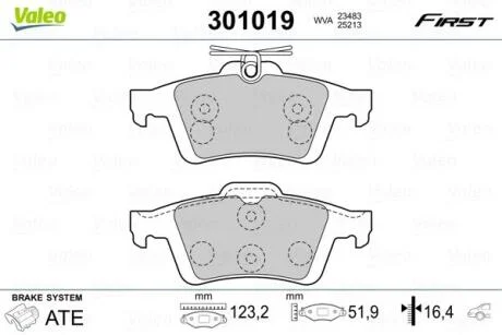 Гальмівні колодки, дискові VALEO 301019