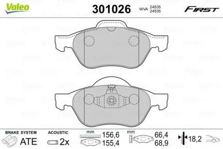 Гальмівні колодки, дискові VALEO 301026