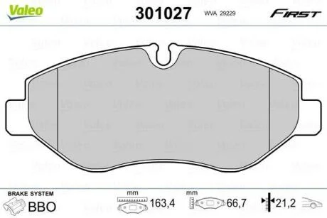 Гальмівні колодки, дискові VALEO 301027