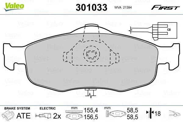 Комплект гальмівних накладок, дискове гальмо VALEO 301033 (фото 1)