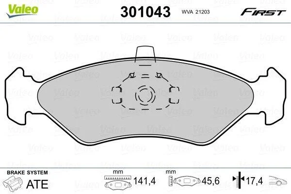 Комплект гальмівних накладок, дискове гальмо VALEO 301043 (фото 1)
