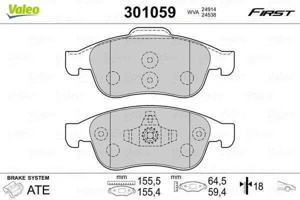 Комплект гальмівних накладок, дискове гальмо VALEO 301059 (фото 1)